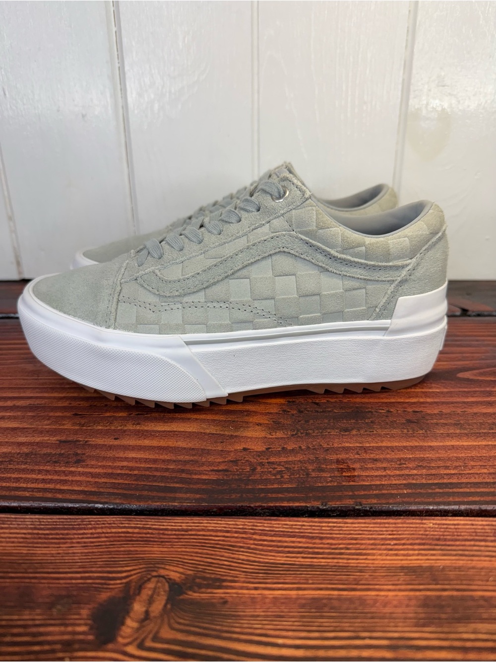 New - Vans Old Skool Stacked “Embossed Checkerboard” Sneakers – Gray - Sz 8